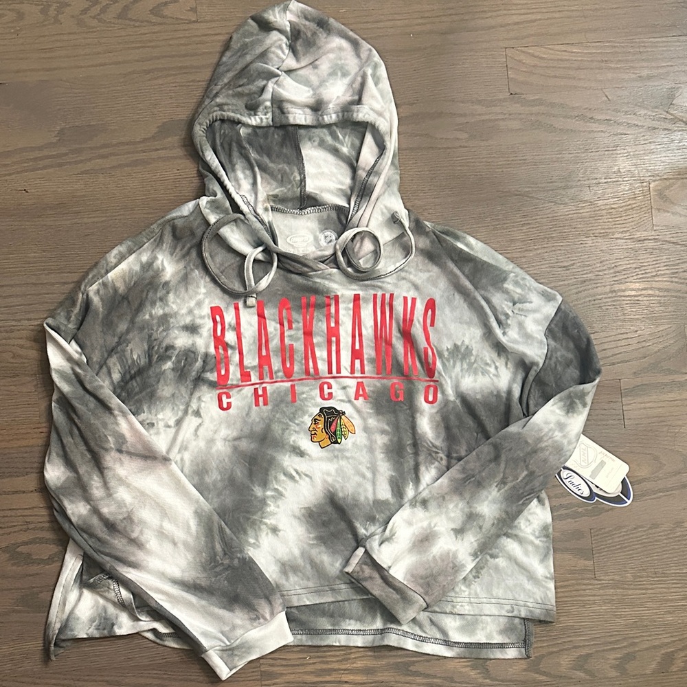 NHL Gray Tie-Dyed Blackhawks crop hoodie